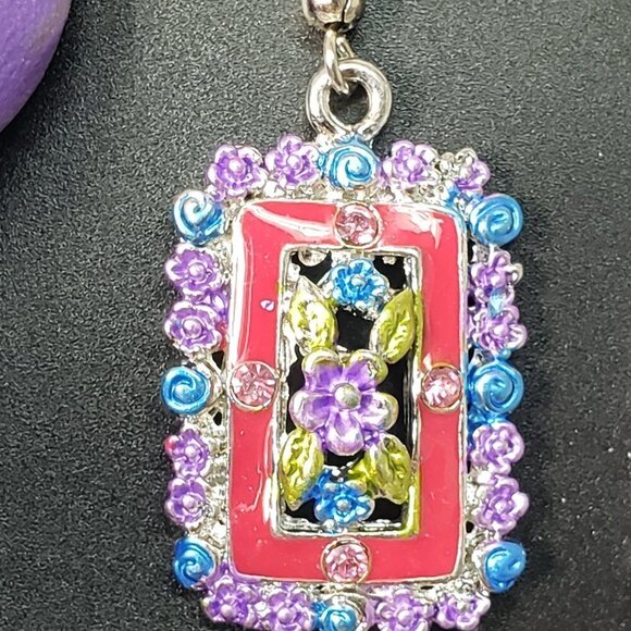 Red - Crystal Floral Drop Earrings – Silver-Tone Statement Jewelry 2-inch - Picture 7 of 7